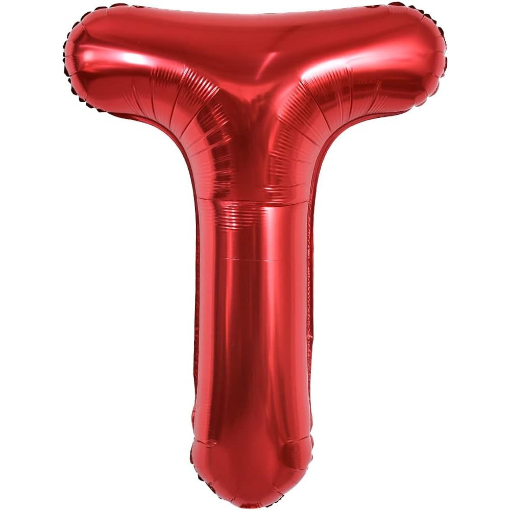 Balon Folie Metalizata Litera T, 40 cm, Umflati cu Heliu sau Aer, Ambalaj Individual, Pai inclus, Rosu