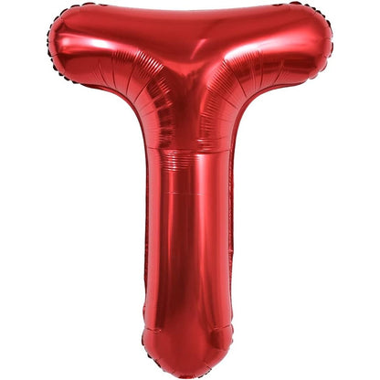 Balon Folie Metalizata Litera T, 40 cm, Umflati cu Heliu sau Aer, Ambalaj Individual, Pai inclus, Rosu