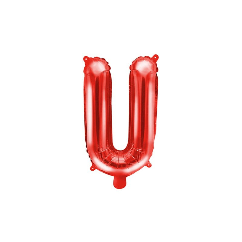 Balon Folie Metalizata Litera U, 40 cm, Umflati cu Heliu sau Aer, Ambalaj Individual, Pai inclus, Rosu