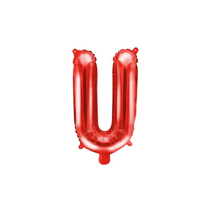 Balon Folie Metalizata Litera U, 40 cm, Umflati cu Heliu sau Aer, Ambalaj Individual, Pai inclus, Rosu