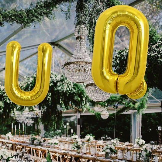 Balon Folie Metalizata Litera U, 40 cm, Umflati cu Heliu sau Aer, Ambalaj Individual, Pai inclus, Auriu