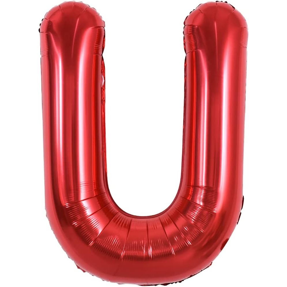 Balon Folie Metalizata Litera U, 40 cm, Umflati cu Heliu sau Aer, Ambalaj Individual, Pai inclus, Rosu