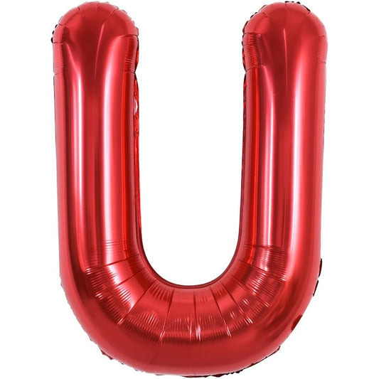 Balon Folie Metalizata Litera U, 40 cm, Umflati cu Heliu sau Aer, Ambalaj Individual, Pai inclus, Rosu