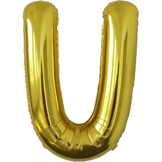 Balon Folie Metalizata Litera U, 40 cm, Umflati cu Heliu sau Aer, Ambalaj Individual, Pai inclus, Auriu