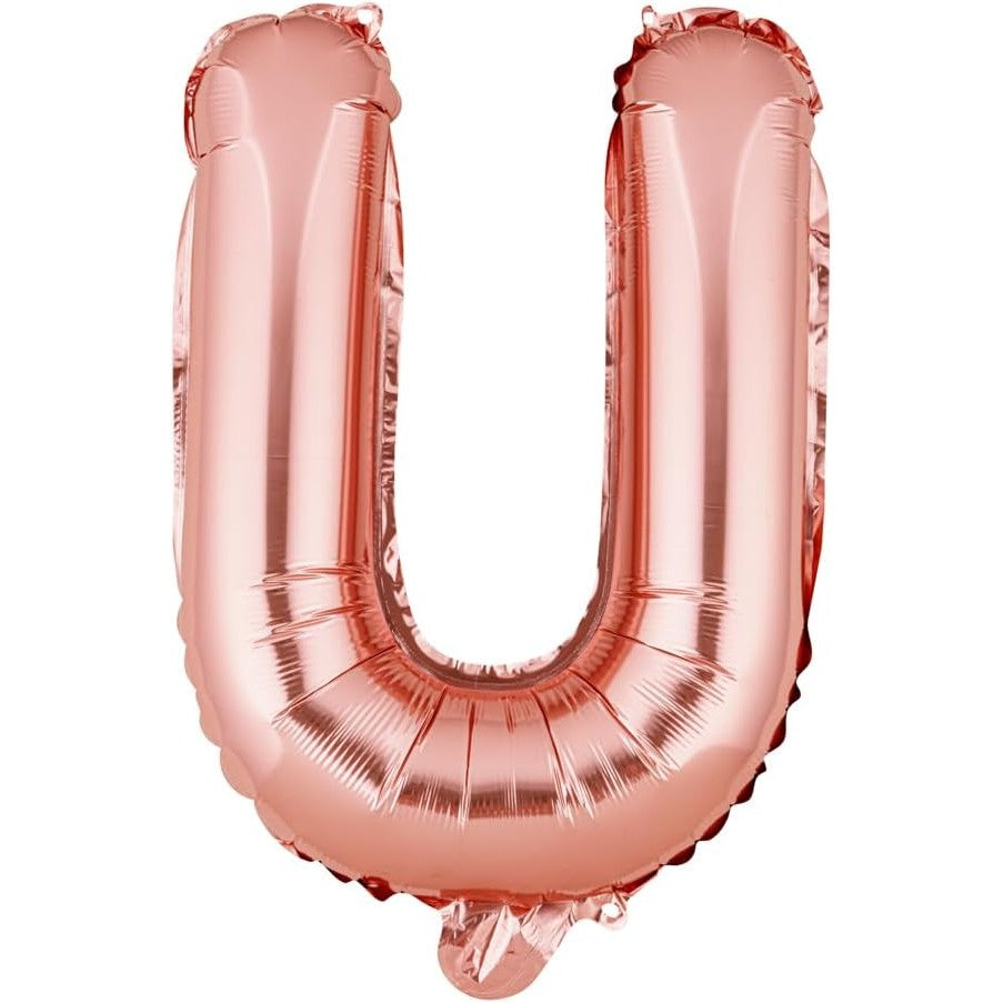 Balon Folie Metalizata Litera U, 40 cm, Umflati cu Heliu sau Aer, Ambalaj Individual, Pai inclus, Rose Gold