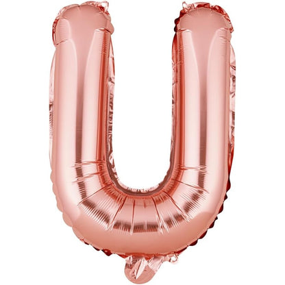 Balon Folie Metalizata Litera U, 40 cm, Umflati cu Heliu sau Aer, Ambalaj Individual, Pai inclus, Rose Gold