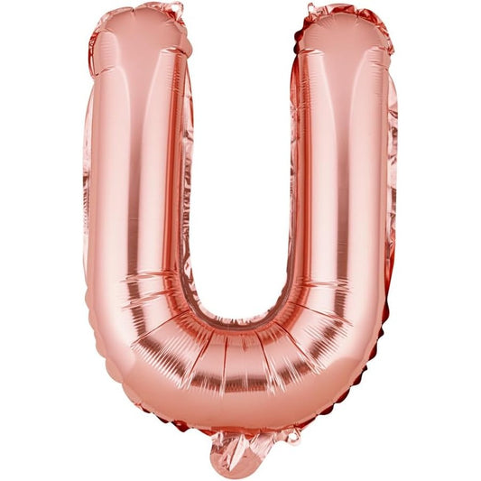 Balon Folie Metalizata Litera U, 40 cm, Umflati cu Heliu sau Aer, Ambalaj Individual, Pai inclus, Rose Gold
