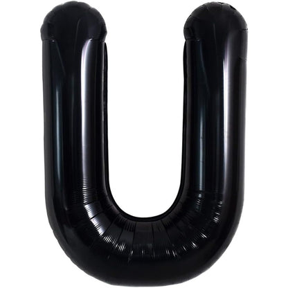 Balon Folie Metalizata Litera U, 40 cm, Umflati cu Heliu sau Aer, Ambalaj Individual, Pai inclus, Negru