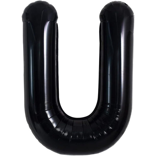 Balon Folie Metalizata Litera U, 40 cm, Umflati cu Heliu sau Aer, Ambalaj Individual, Pai inclus, Negru