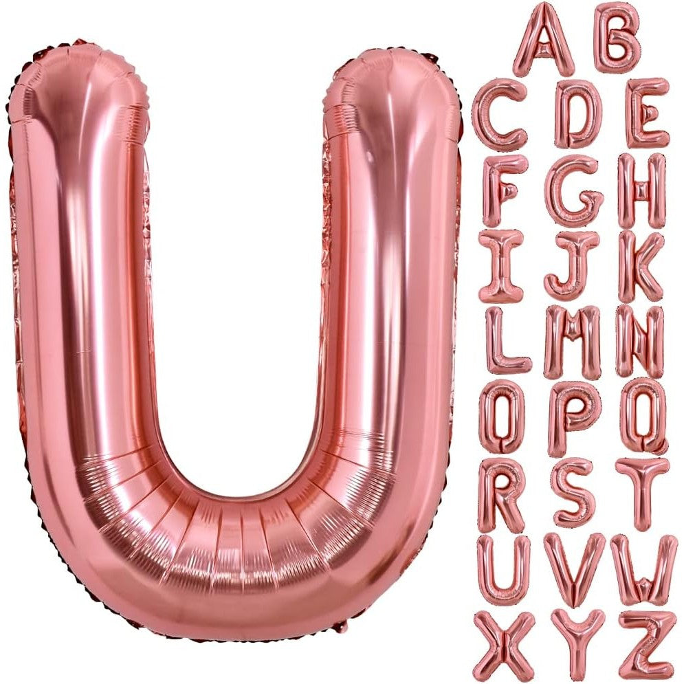 Balon Folie Metalizata Litera U, 80 cm, Umflati cu Heliu sau Aer, Ambalaj Individual, Pai inclus, Rose Gold