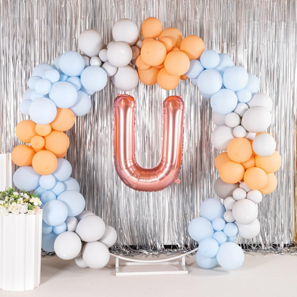 Balon Folie Metalizata Litera U, 80 cm, Umflati cu Heliu sau Aer, Ambalaj Individual, Pai inclus, Rose Gold