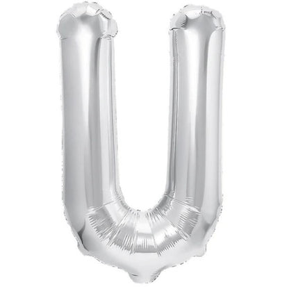 Balon Folie Metalizata Litera U, 80 cm, Umflati cu Heliu sau Aer, Ambalaj Individual, Pai inclus, Argintiu