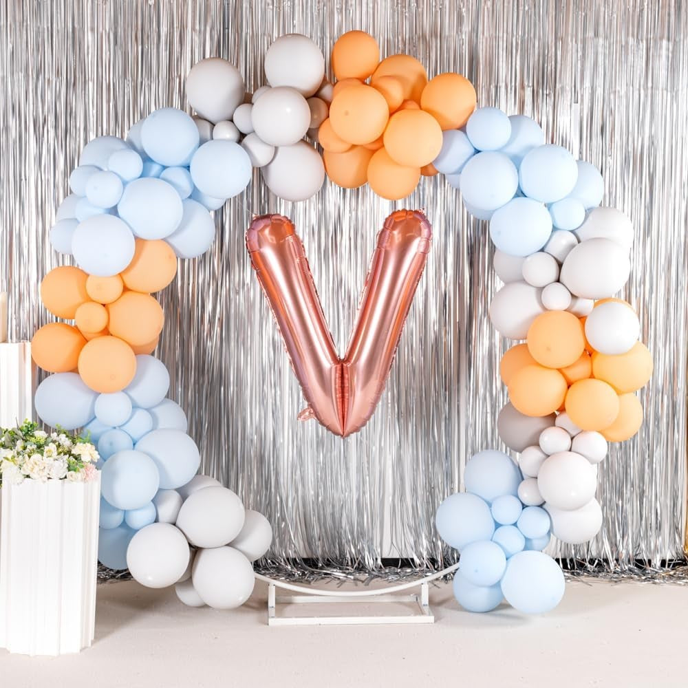Balon Folie Metalizata Litera V, 100 cm, Umflati cu Heliu sau Aer, Ambalaj Individual, Pai inclus, Rose Gold