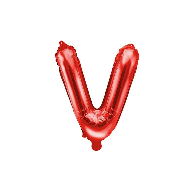 Balon Folie Metalizata Litera V, 40 cm, Umflati cu Heliu sau Aer, Ambalaj Individual, Pai inclus, Rosu