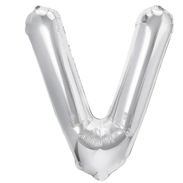 Balon Folie Metalizata Litera V, 40 cm, Umflati cu Heliu sau Aer, Ambalaj Individual, Pai inclus, Argintiu