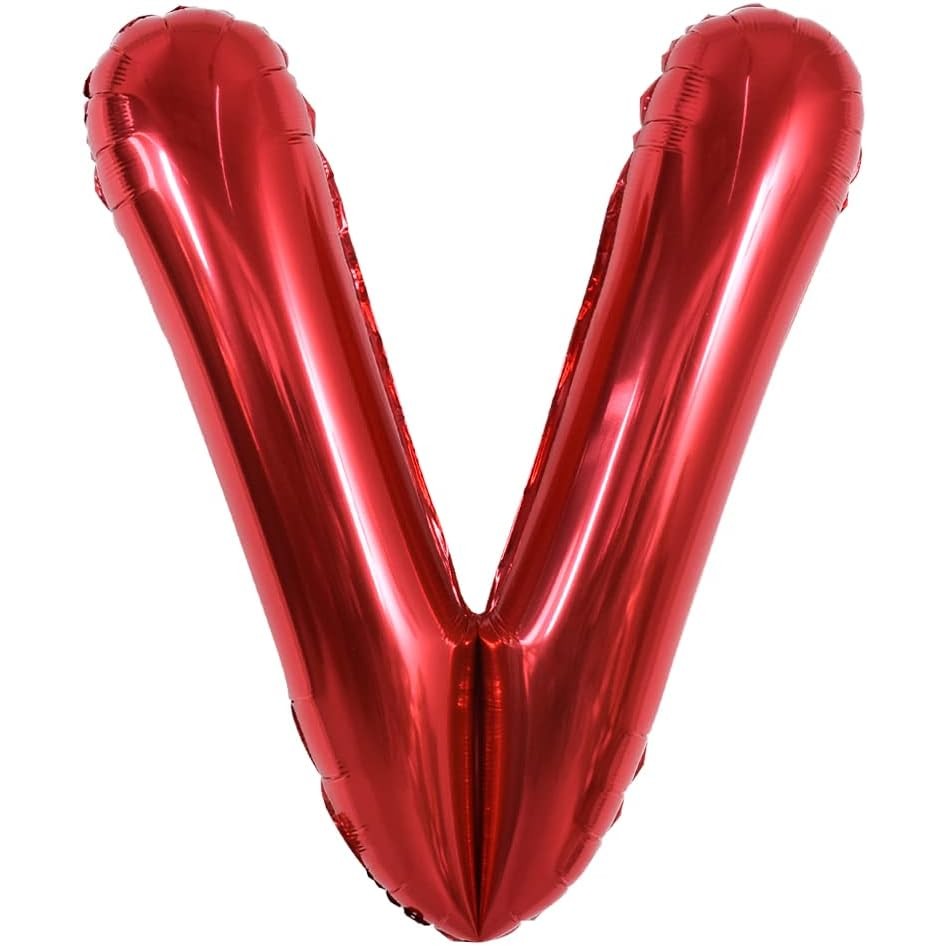 Balon Folie Metalizata Litera V, 40 cm, Umflati cu Heliu sau Aer, Ambalaj Individual, Pai inclus, Rosu