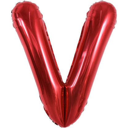 Balon Folie Metalizata Litera V, 40 cm, Umflati cu Heliu sau Aer, Ambalaj Individual, Pai inclus, Rosu