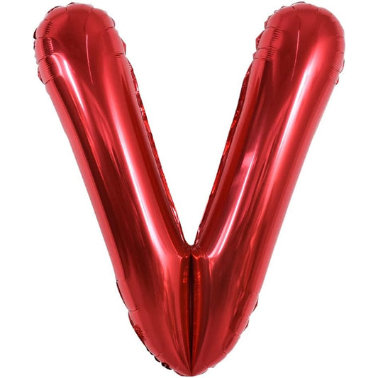 Balon Folie Metalizata Litera V, 40 cm, Umflati cu Heliu sau Aer, Ambalaj Individual, Pai inclus, Rosu