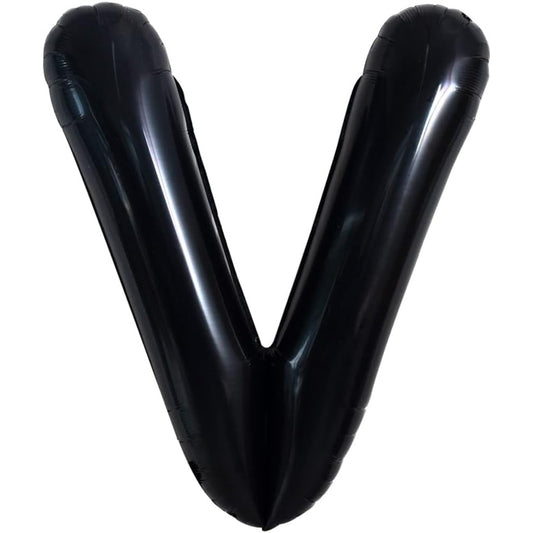 Balon Folie Metalizata Litera V, 40 cm, Umflati cu Heliu sau Aer, Ambalaj Individual, Pai inclus, Negru