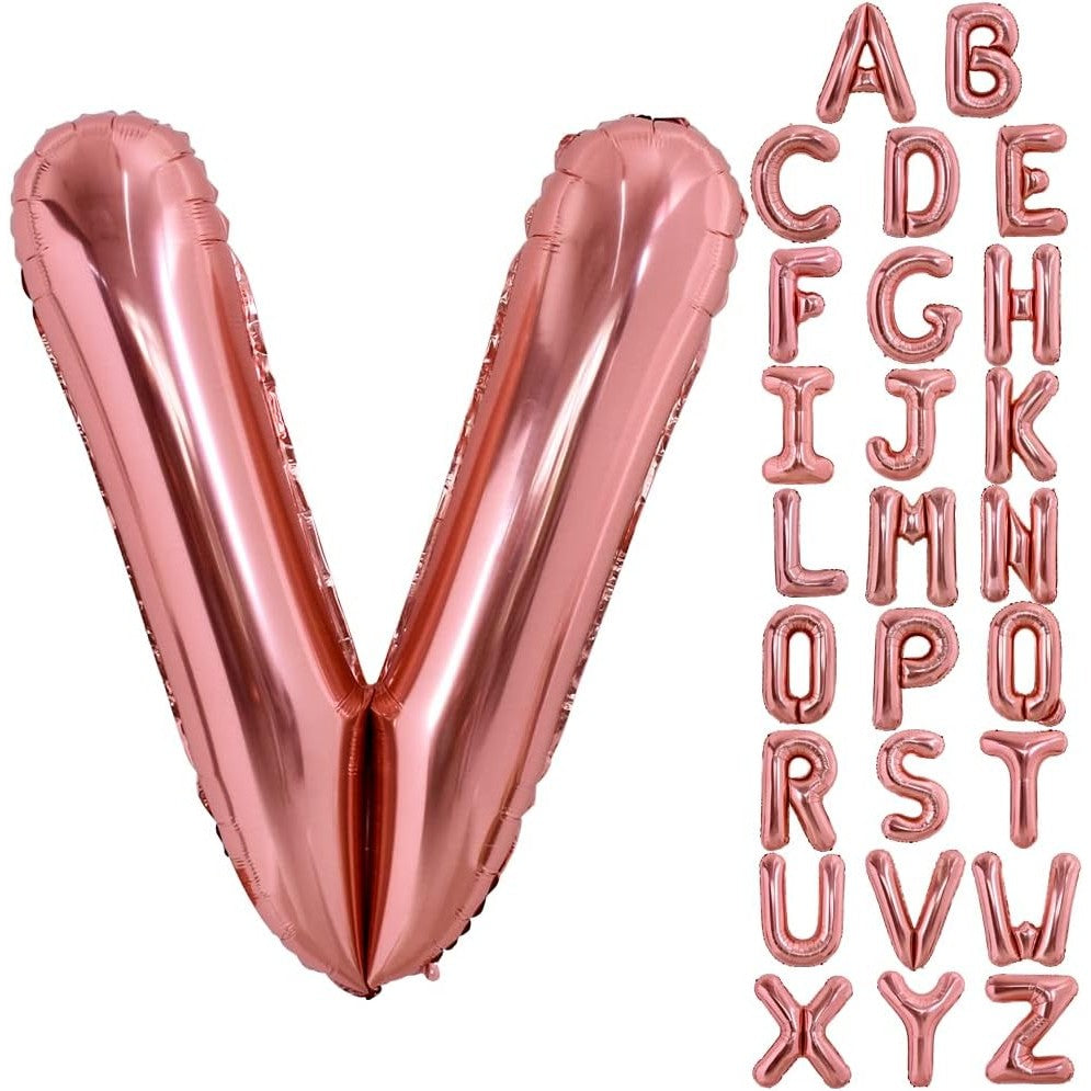 Balon Folie Metalizata Litera V, 80 cm, Umflati cu Heliu sau Aer, Ambalaj Individual, Pai inclus, Rose Gold