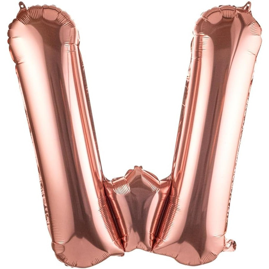 Balon Folie Metalizata Litera W, 100 cm, Umflati cu Heliu sau Aer, Ambalaj Individual, Pai inclus, Rose Gold