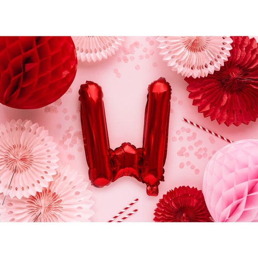 Balon Folie Metalizata Litera W, 40 cm, Umflati cu Heliu sau Aer, Ambalaj Individual, Pai inclus, Rosu
