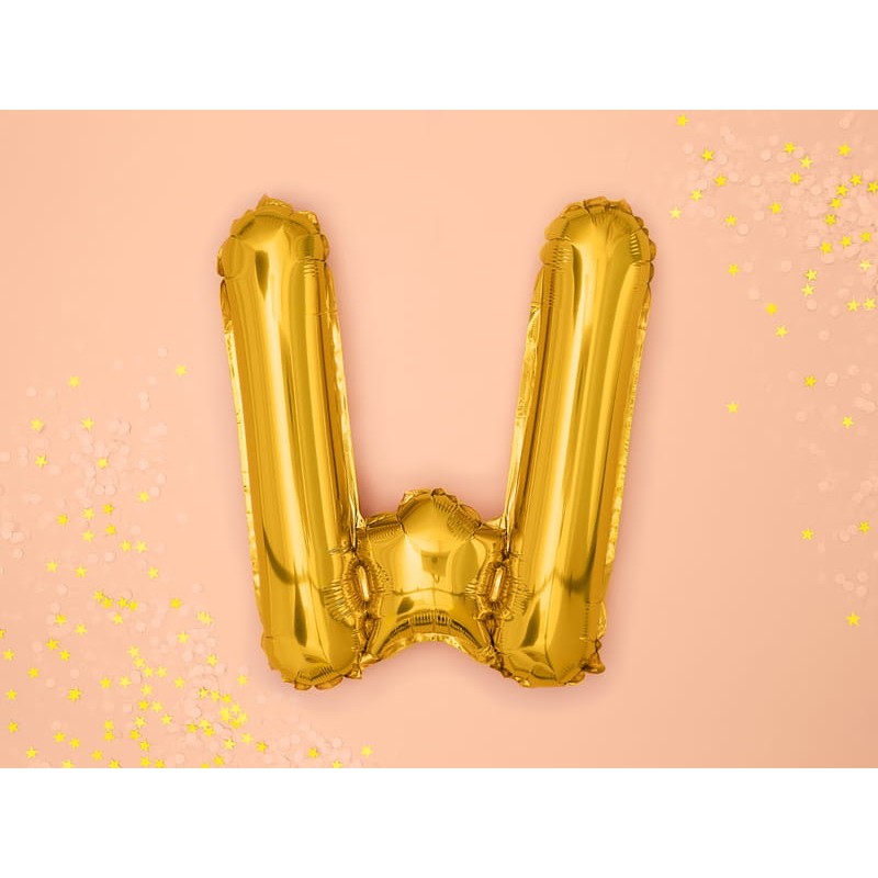 Balon Folie Metalizata Litera W, 40 cm, Umflati cu Heliu sau Aer, Ambalaj Individual, Pai inclus, Auriu