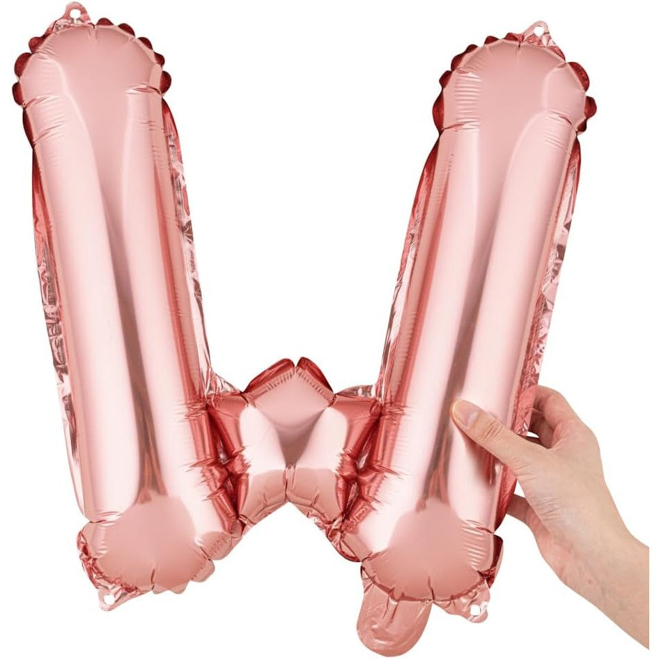 Balon Folie Metalizata Litera W, 40 cm, Umflati cu Heliu sau Aer, Ambalaj Individual, Pai inclus, Rose Gold