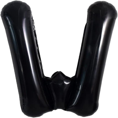 Balon Folie Metalizata Litera W, 40 cm, Umflati cu Heliu sau Aer, Ambalaj Individual, Pai inclus, Negru