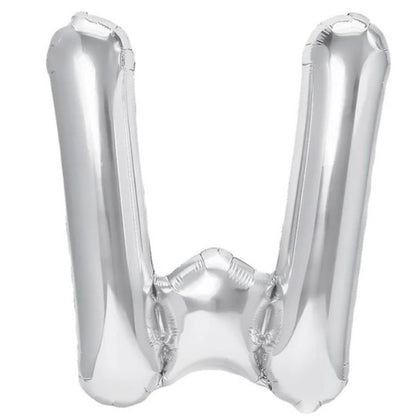 Balon Folie Metalizata Litera W, 40 cm, Umflati cu Heliu sau Aer, Ambalaj Individual, Pai inclus, Argintiu