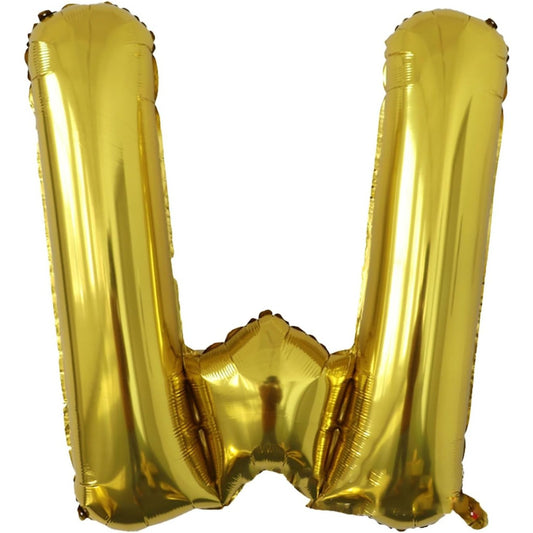 Balon Folie Metalizata Litera W, 40 cm, Umflati cu Heliu sau Aer, Ambalaj Individual, Pai inclus, Auriu