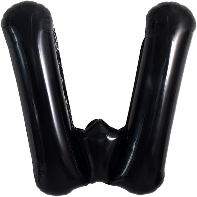 Balon Folie Metalizata Litera W, 40 cm, Umflati cu Heliu sau Aer, Ambalaj Individual, Pai inclus, Negru