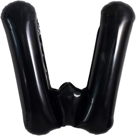 Balon Folie Metalizata Litera W, 40 cm, Umflati cu Heliu sau Aer, Ambalaj Individual, Pai inclus, Negru