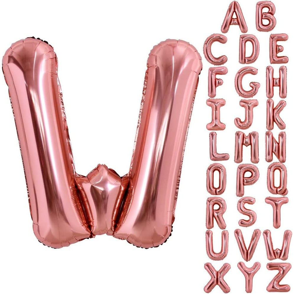 Balon Folie Metalizata Litera W, 80 cm, Umflati cu Heliu sau Aer, Ambalaj Individual, Pai inclus, Rose Gold