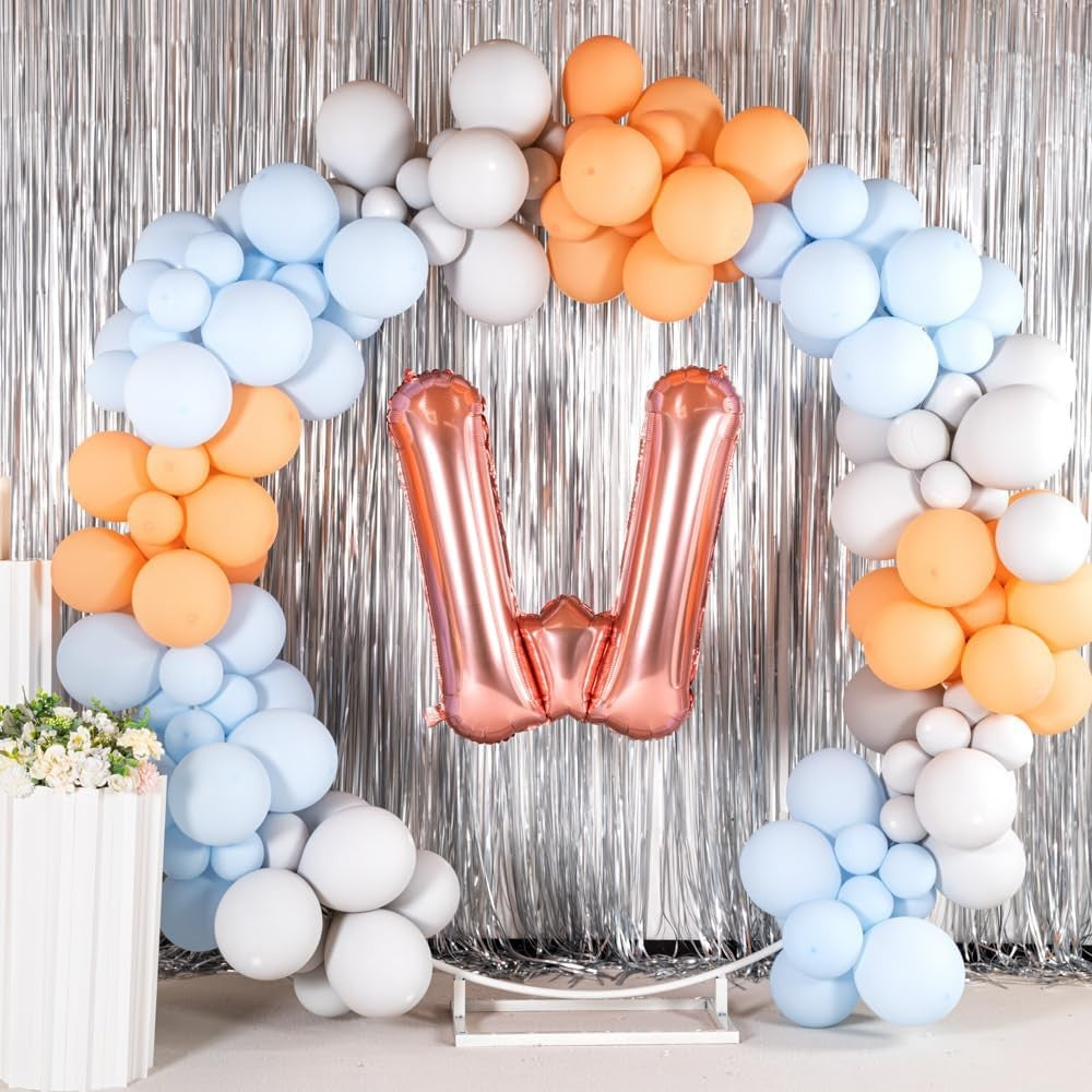 Balon Folie Metalizata Litera W, 80 cm, Umflati cu Heliu sau Aer, Ambalaj Individual, Pai inclus, Rose Gold
