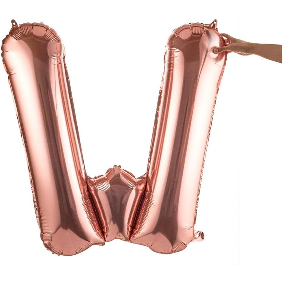 Balon Folie Metalizata Litera W, 80 cm, Umflati cu Heliu sau Aer, Ambalaj Individual, Pai inclus, Rose Gold