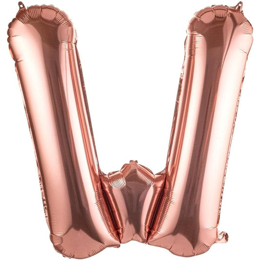 Balon Folie Metalizata Litera W, 80 cm, Umflati cu Heliu sau Aer, Ambalaj Individual, Pai inclus, Rose Gold