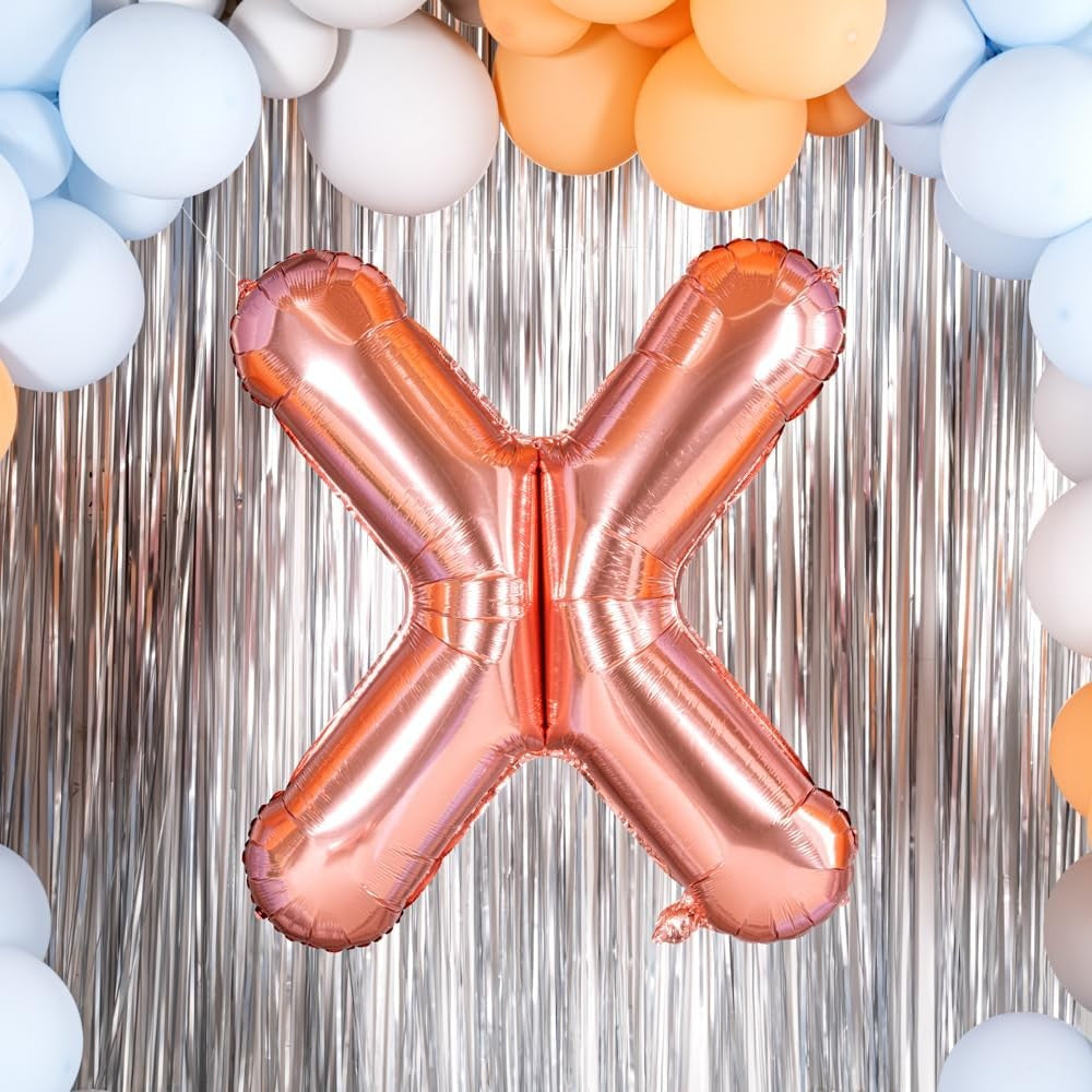 Balon Folie Metalizata Litera X, 100 cm, Umflati cu Heliu sau Aer, Ambalaj Individual, Pai inclus, Rose Gold