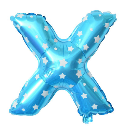 Balon Folie Metalizata Litera X, 40 cm, Cu Imprimeu Stelute, Umflati cu Heliu sau Aer, Ambalaj Individual, Pai inclus, Albastru