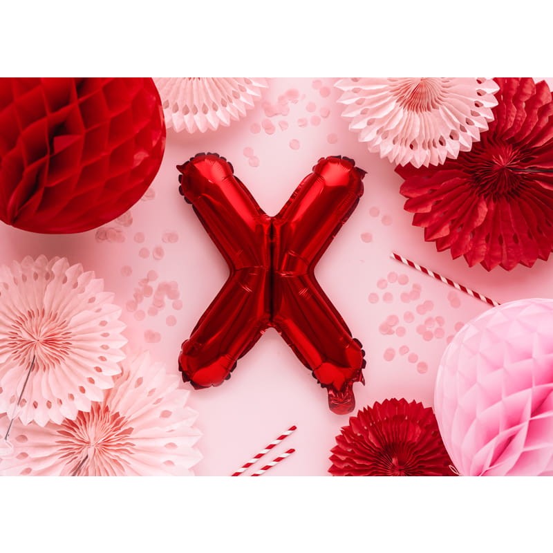 Balon Folie Metalizata Litera X, 40 cm, Umflati cu Heliu sau Aer, Ambalaj Individual, Pai inclus, Rosu