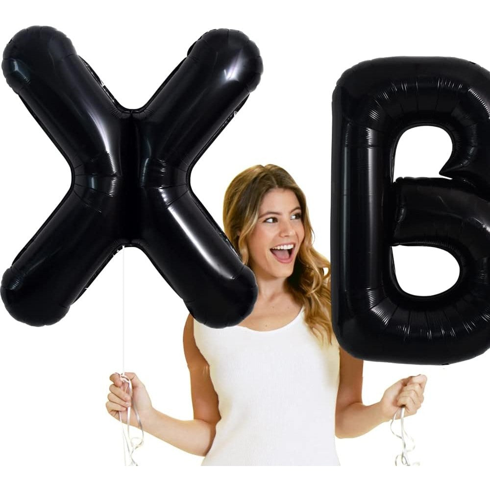 Balon Folie Metalizata Litera X, 40 cm, Umflati cu Heliu sau Aer, Ambalaj Individual, Pai inclus, Negru