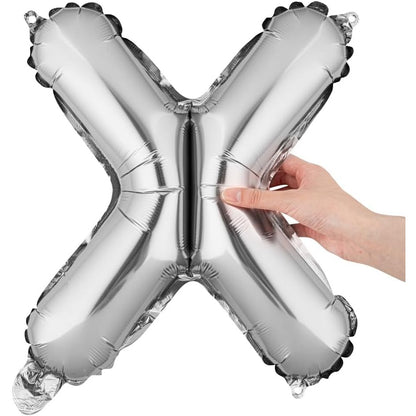 Balon Folie Metalizata Litera X, 80 cm, Umflati cu Heliu sau Aer, Ambalaj Individual, Pai inclus, Argintiu