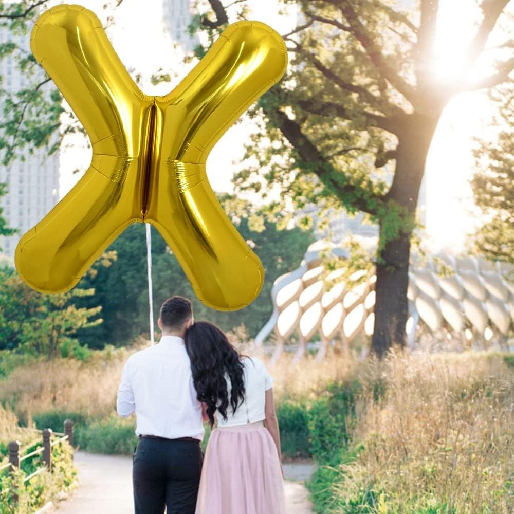 Balon Folie Metalizata Litera X, 80 cm, Umflati cu Heliu sau Aer, Ambalaj Individual, Pai inclus, Auriu