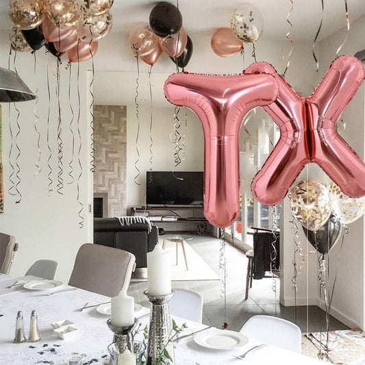 Balon Folie Metalizata Litera X, 80 cm, Umflati cu Heliu sau Aer, Ambalaj Individual, Pai inclus, Rose Gold