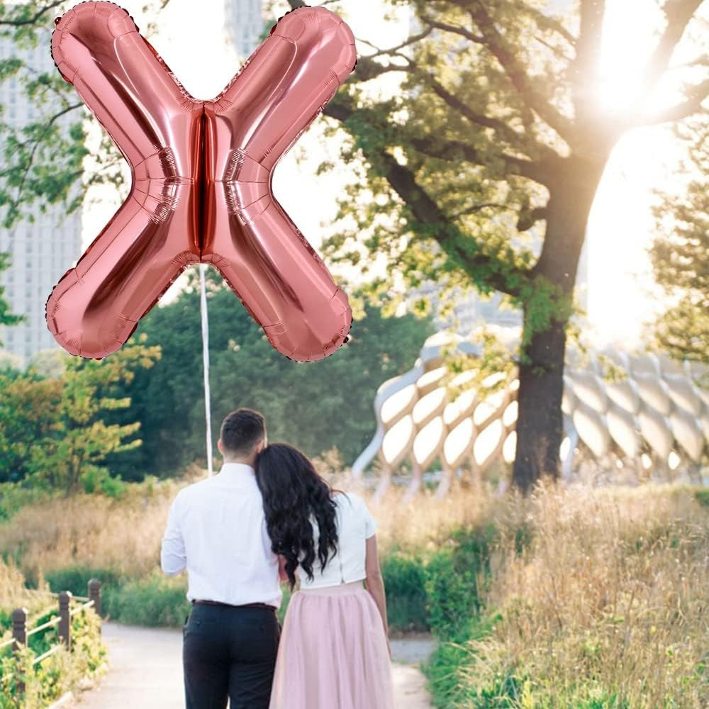 Balon Folie Metalizata Litera X, 80 cm, Umflati cu Heliu sau Aer, Ambalaj Individual, Pai inclus, Rose Gold