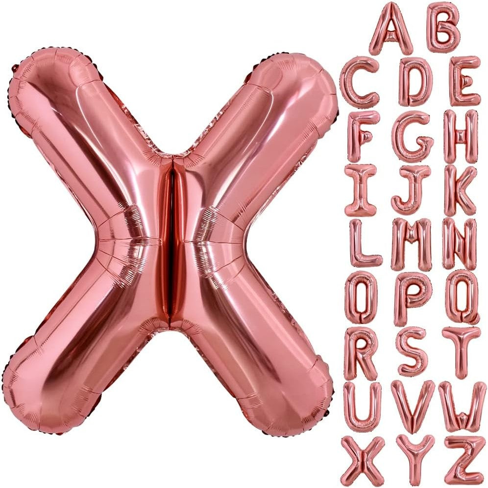 Balon Folie Metalizata Litera X, 80 cm, Umflati cu Heliu sau Aer, Ambalaj Individual, Pai inclus, Rose Gold