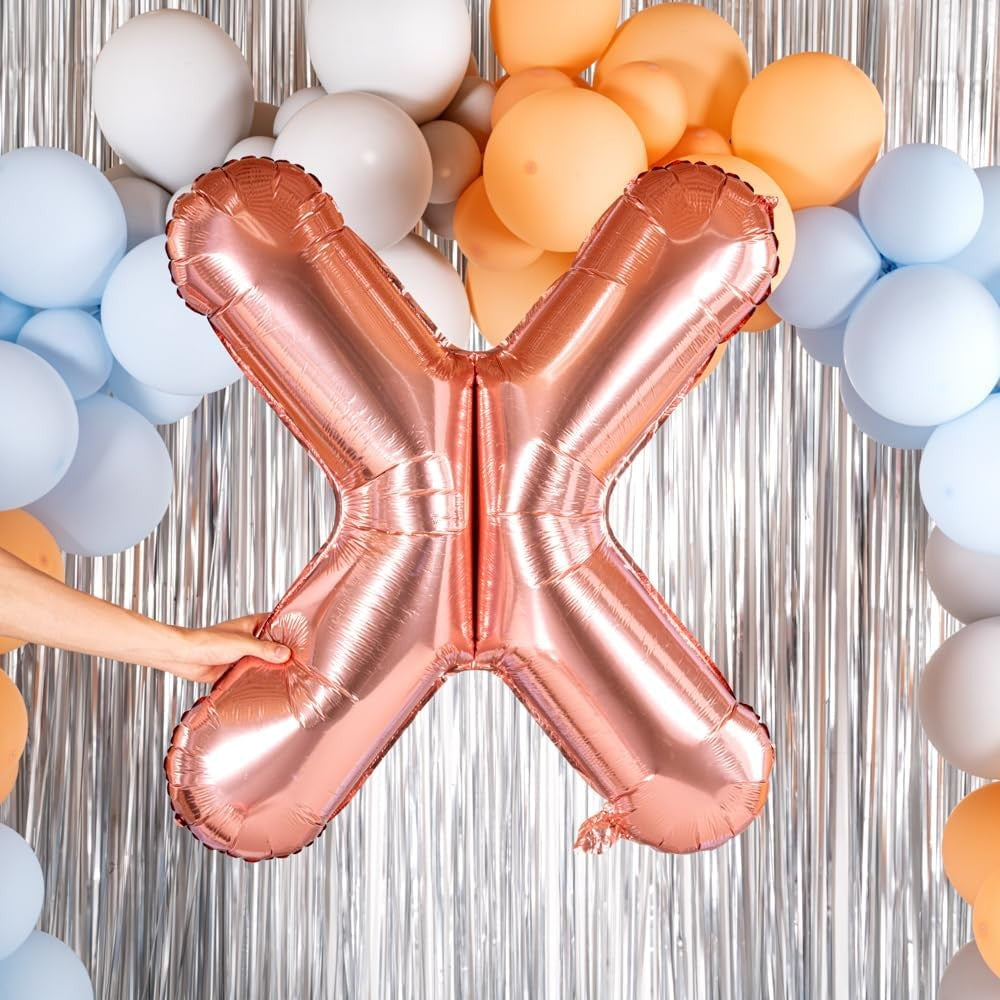 Balon Folie Metalizata Litera X, 80 cm, Umflati cu Heliu sau Aer, Ambalaj Individual, Pai inclus, Rose Gold