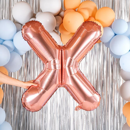 Balon Folie Metalizata Litera X, 80 cm, Umflati cu Heliu sau Aer, Ambalaj Individual, Pai inclus, Rose Gold