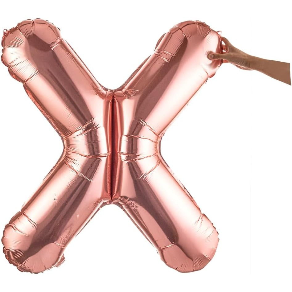 Balon Folie Metalizata Litera X, 80 cm, Umflati cu Heliu sau Aer, Ambalaj Individual, Pai inclus, Rose Gold