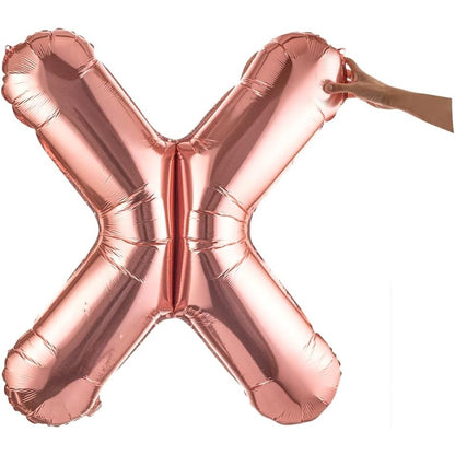 Balon Folie Metalizata Litera X, 80 cm, Umflati cu Heliu sau Aer, Ambalaj Individual, Pai inclus, Rose Gold
